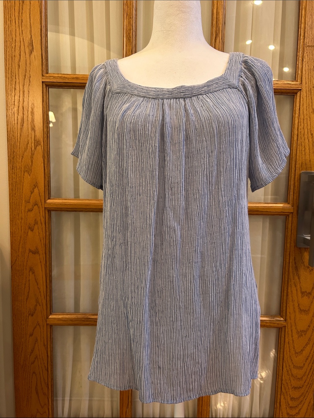 Christopher & Banks Light Blue Crinkled Square-Neck Tunic